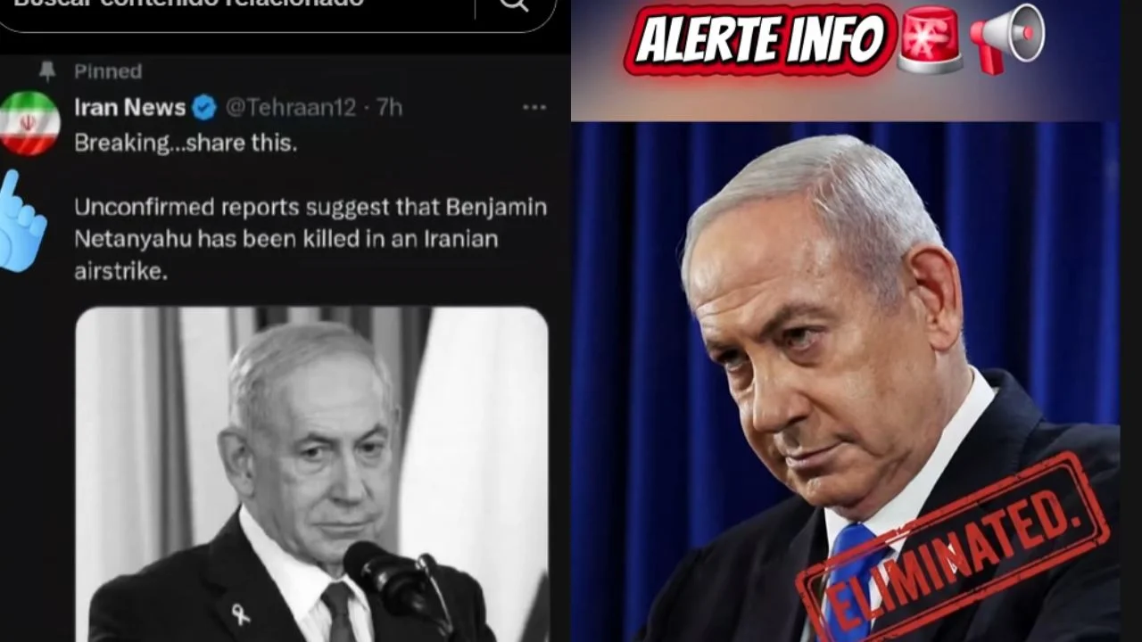Publicaciones en redes sociales que afirmaban la muerte del primer ministro de Israel, Benjamín Netanyahu.