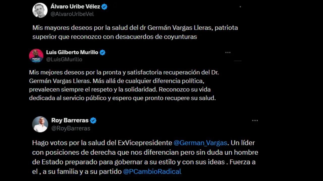 Captura de pantalla de mensaje hacia Vargas Lleras y su estado de salud.