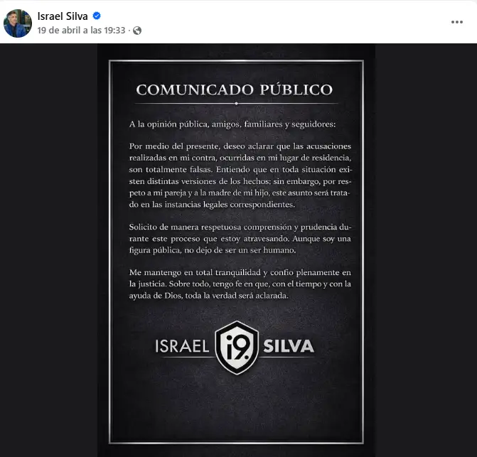 mensaje de Israel Silva, exjugador del Motagua acusado de golpear a su pareja 