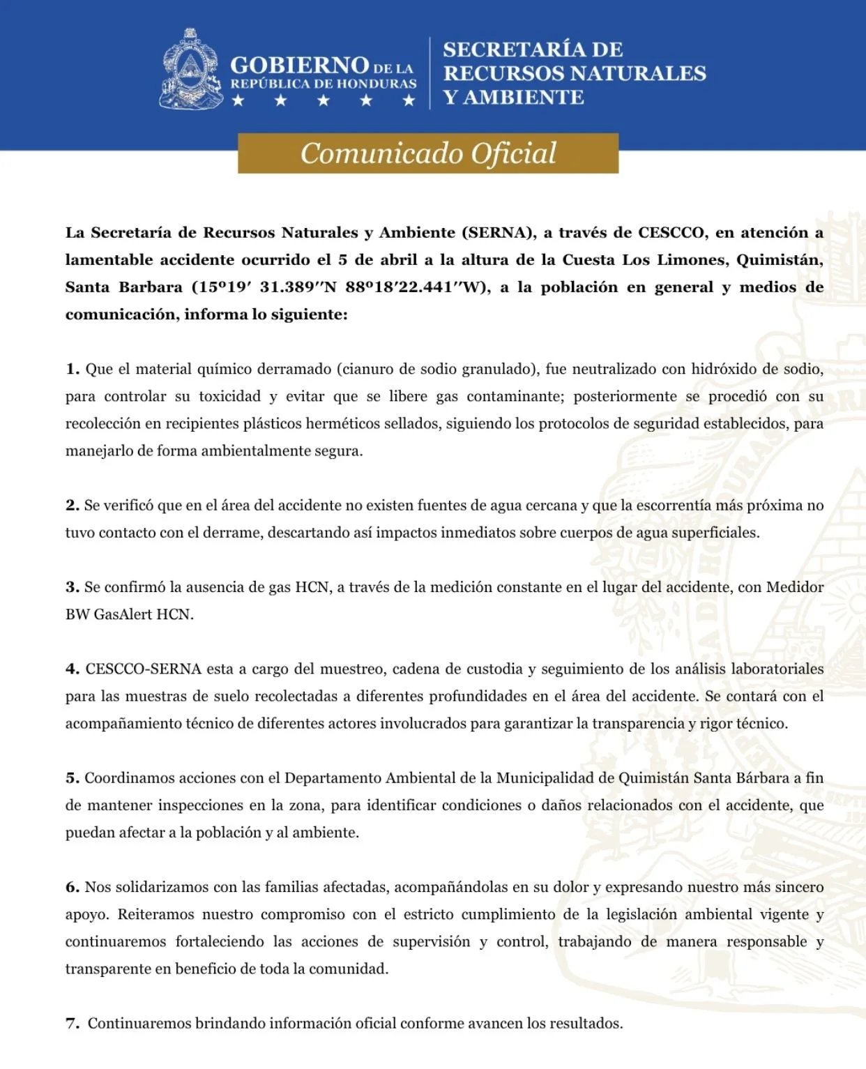 Comunicado oficial Serna