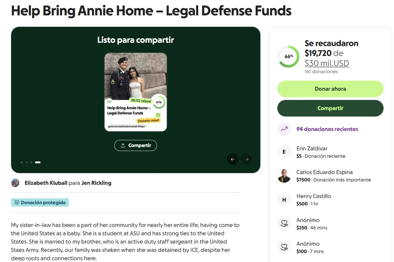 Foto del GoFundMe de la hondureña capturada por ICE