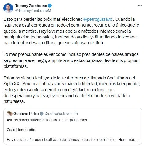 Mensaje emitido por Tomás Zambrano. 