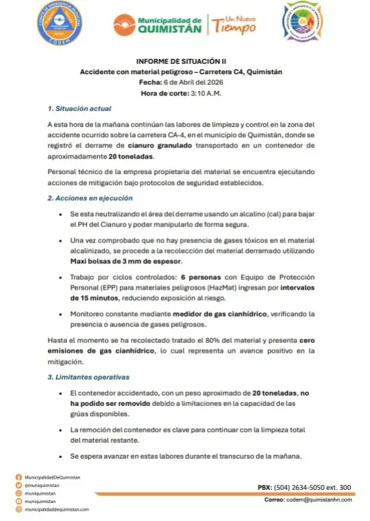 reporte del accidente de Santa Bárbara