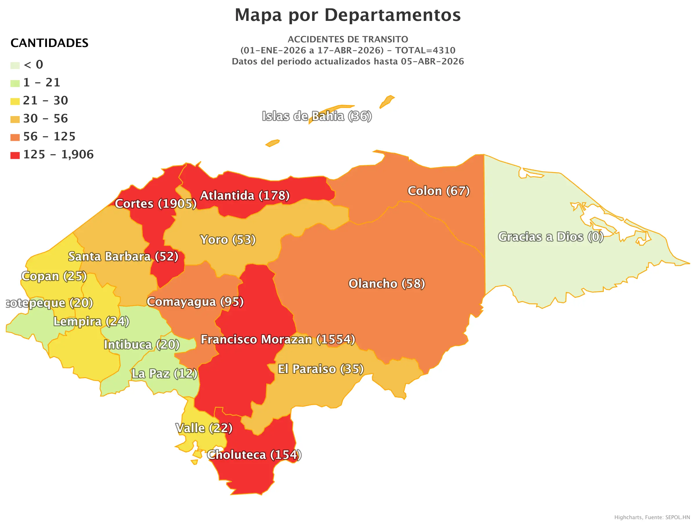 Mapa de accidentes de tránsito en Honduras 