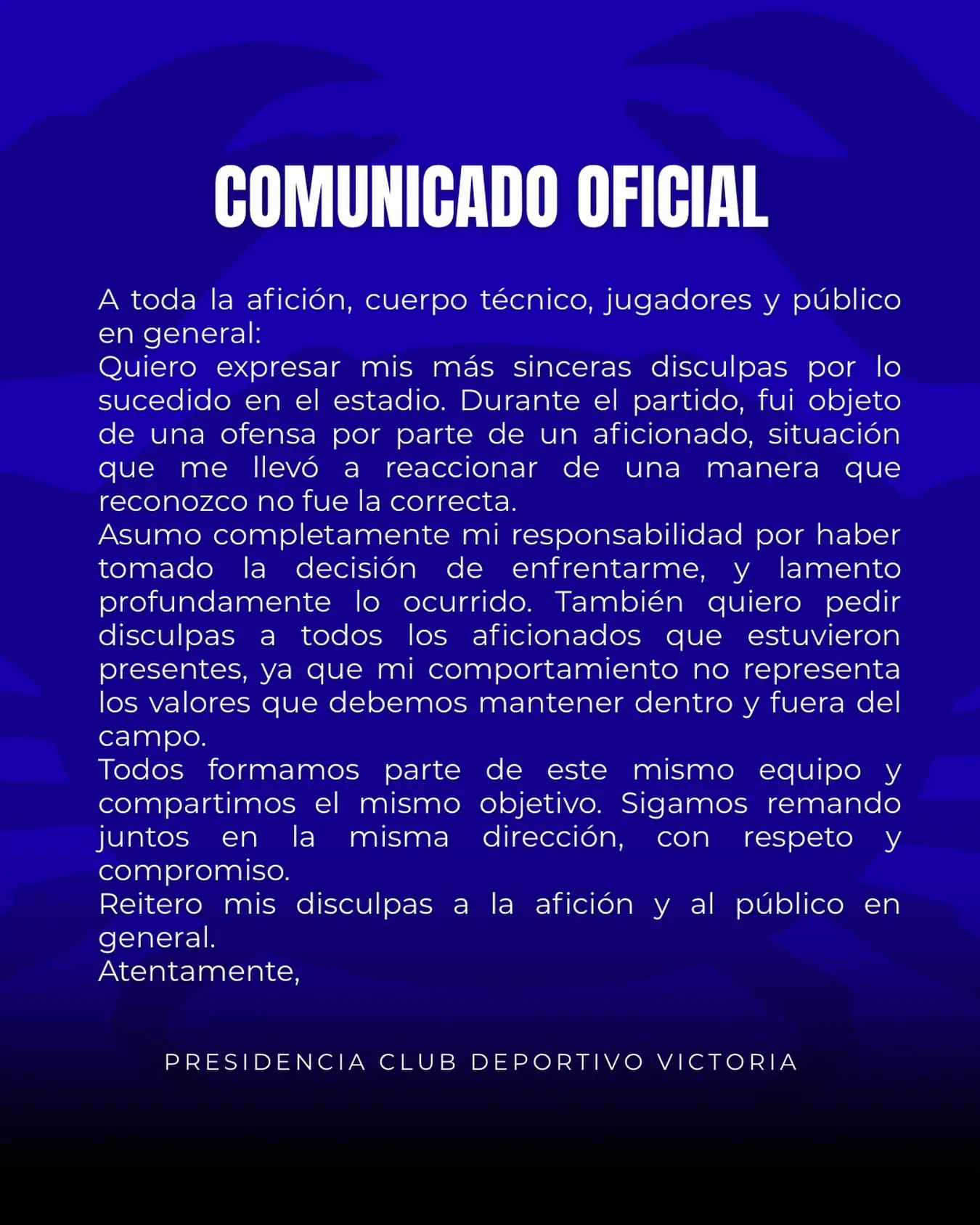 comunicado del Victoria tras pelea de su presidente con aficionado 