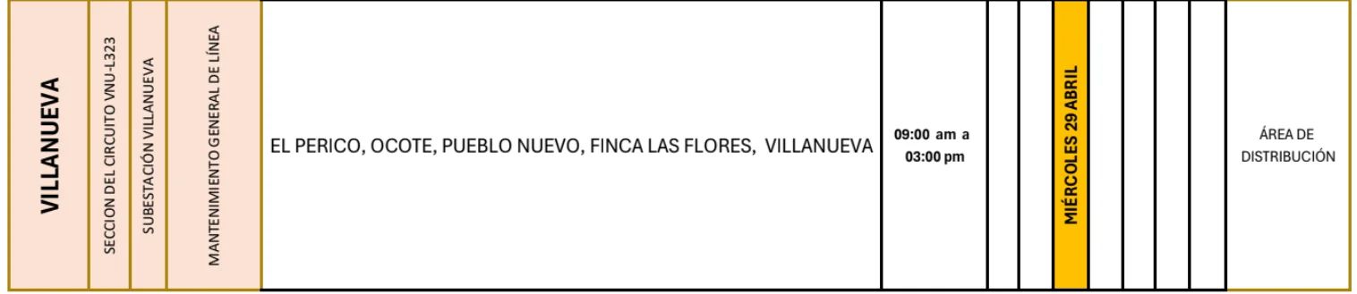 Foto de lasZonas de Villanueva que estarán sin energía este miércoles 29 de abril, según la ENEE.
