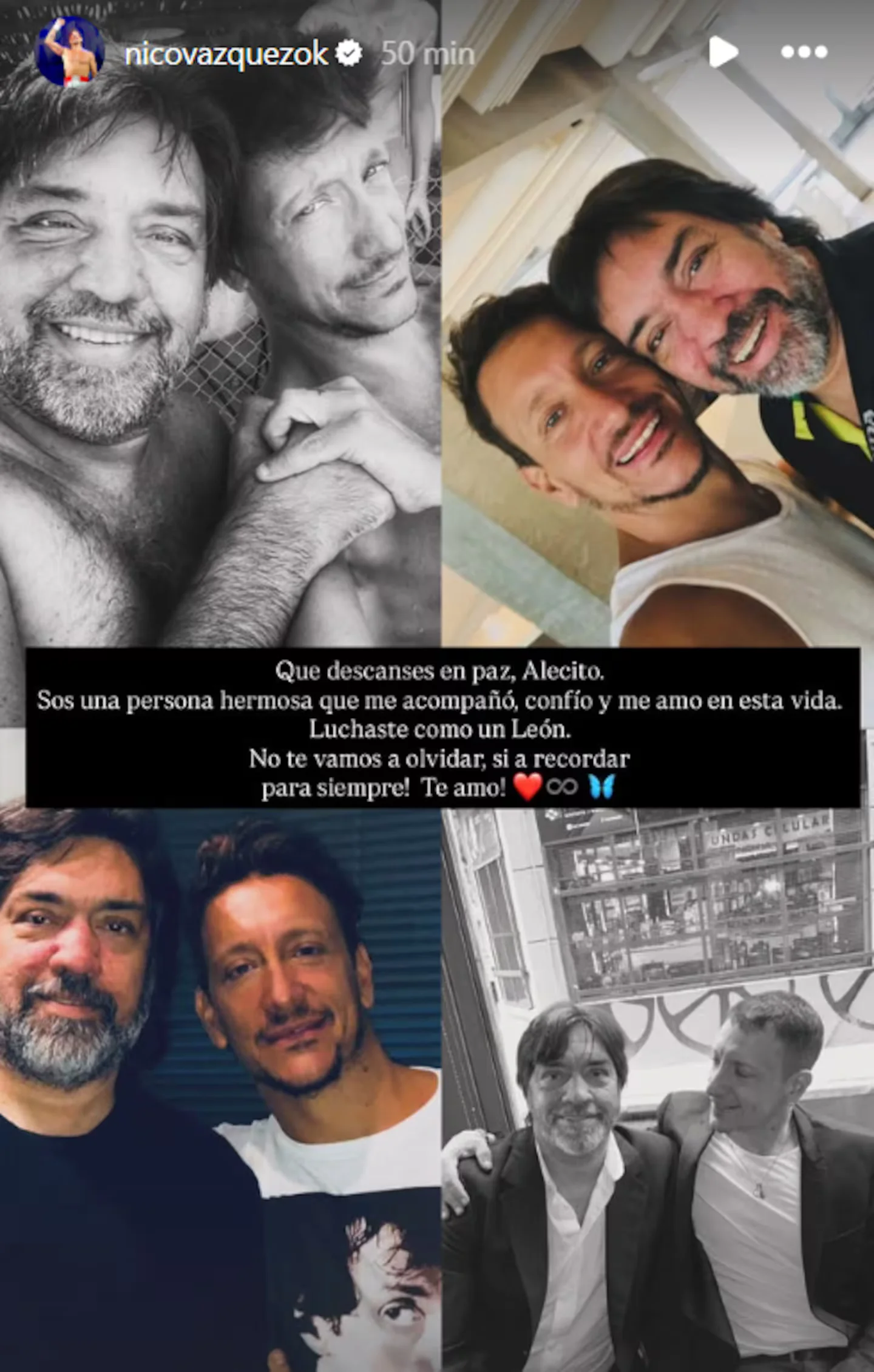 Historia de Instagram de Nico Vázquez despidiendo a Alejandro Farrell.