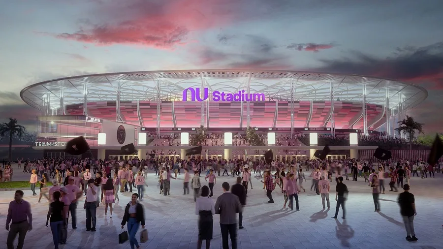 Fotografía cedida por el Inter Miami que muestra una ilustración conceptual del nuevo estadio de fútbol Nu Stadium.