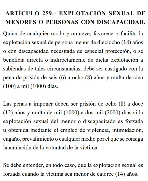 Código Penal de Honduras sobre el delito de explotación sexual