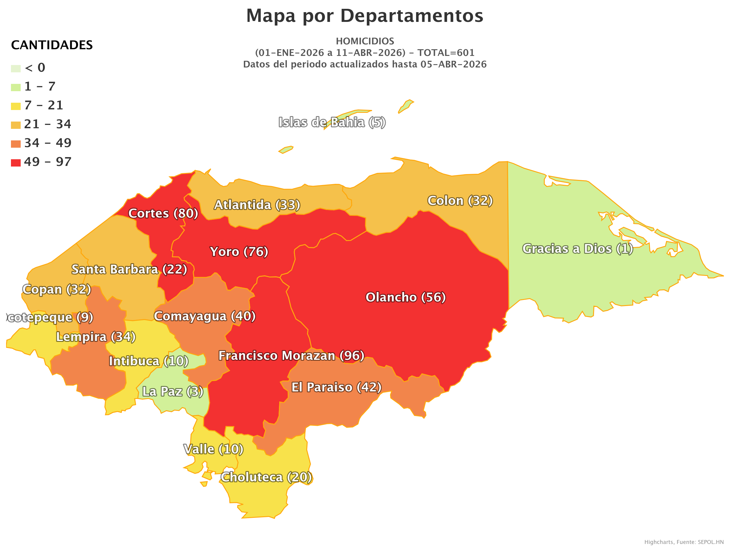 Mapa de homicidios en Honduras 