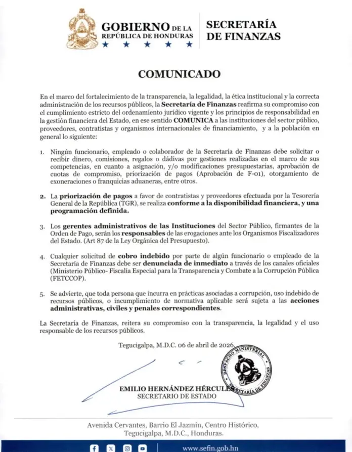 comunicado de finanzas