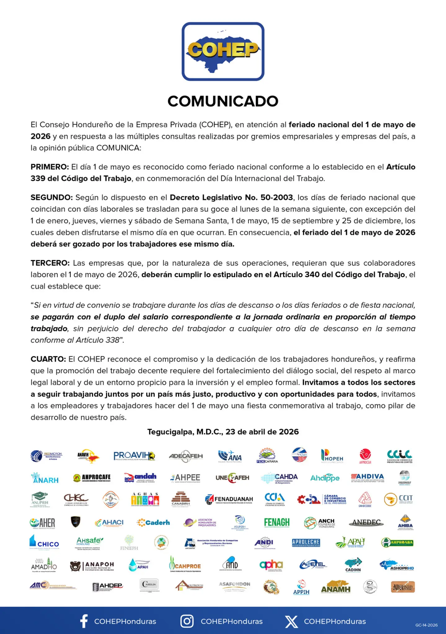COMUNICADO COHEP
