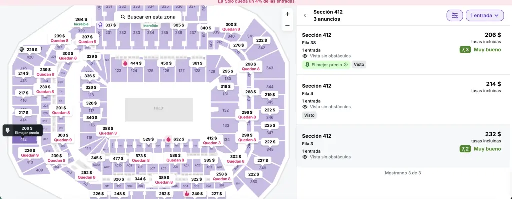 captura de pantalla de boletería