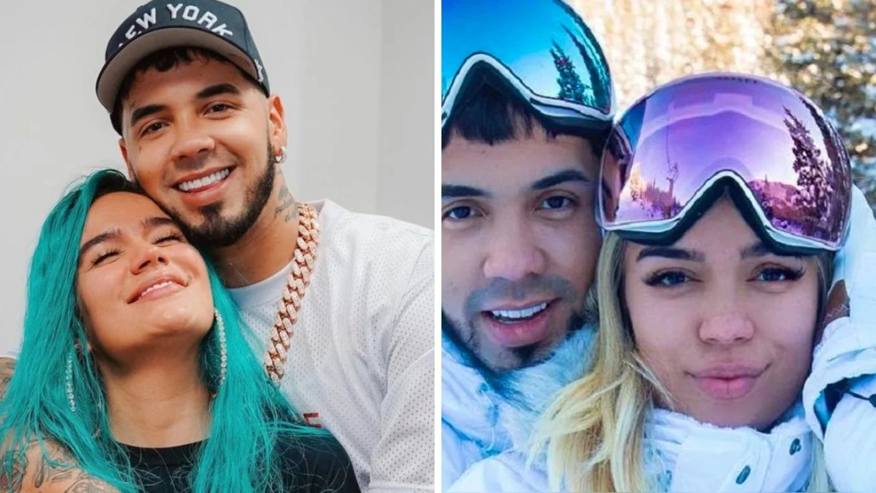 Collage de fotos de Karol G y Anuel AA