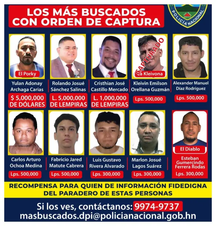 más buscados de Honduras