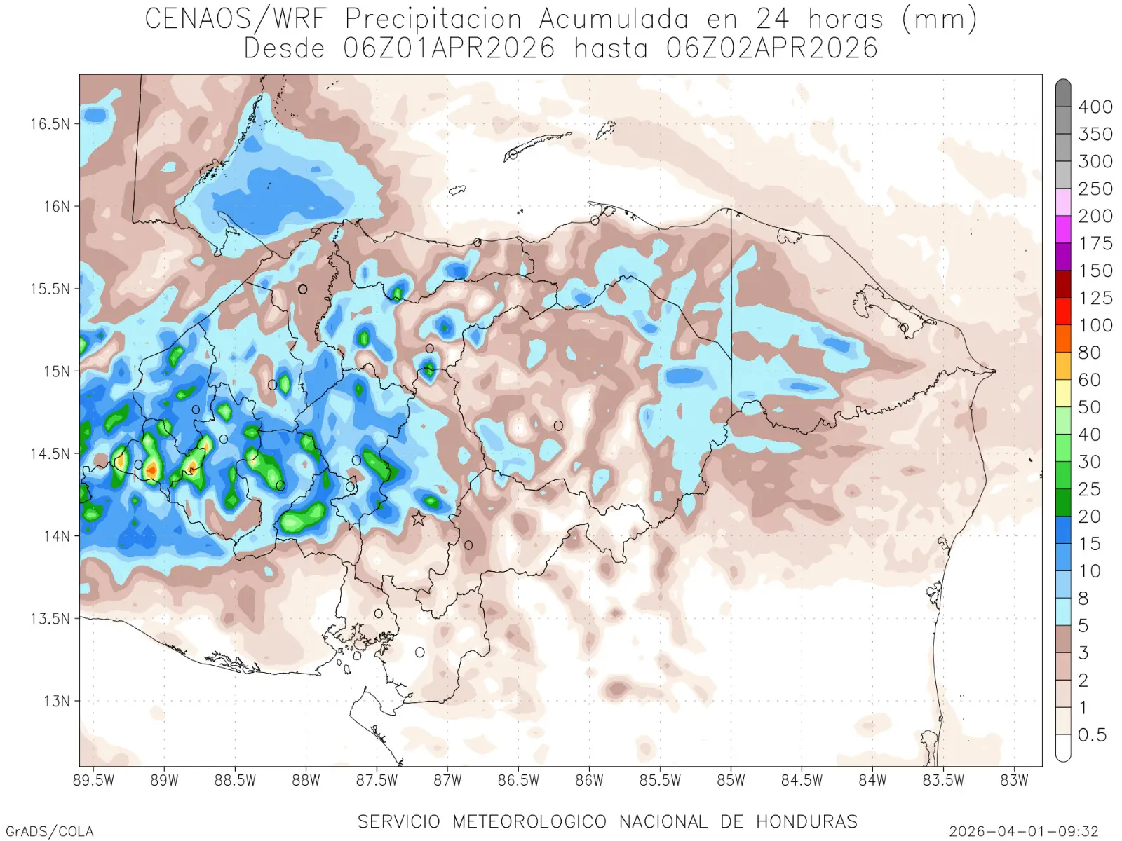 Pronóstico de lluvias Cenaos