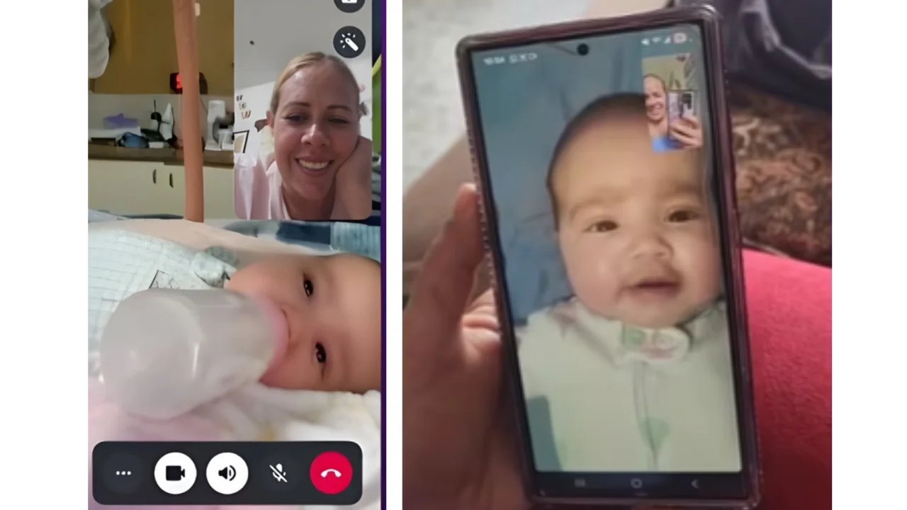 Yeimi Galo en videollamada con pequeña que esta en Estados Unidos. 