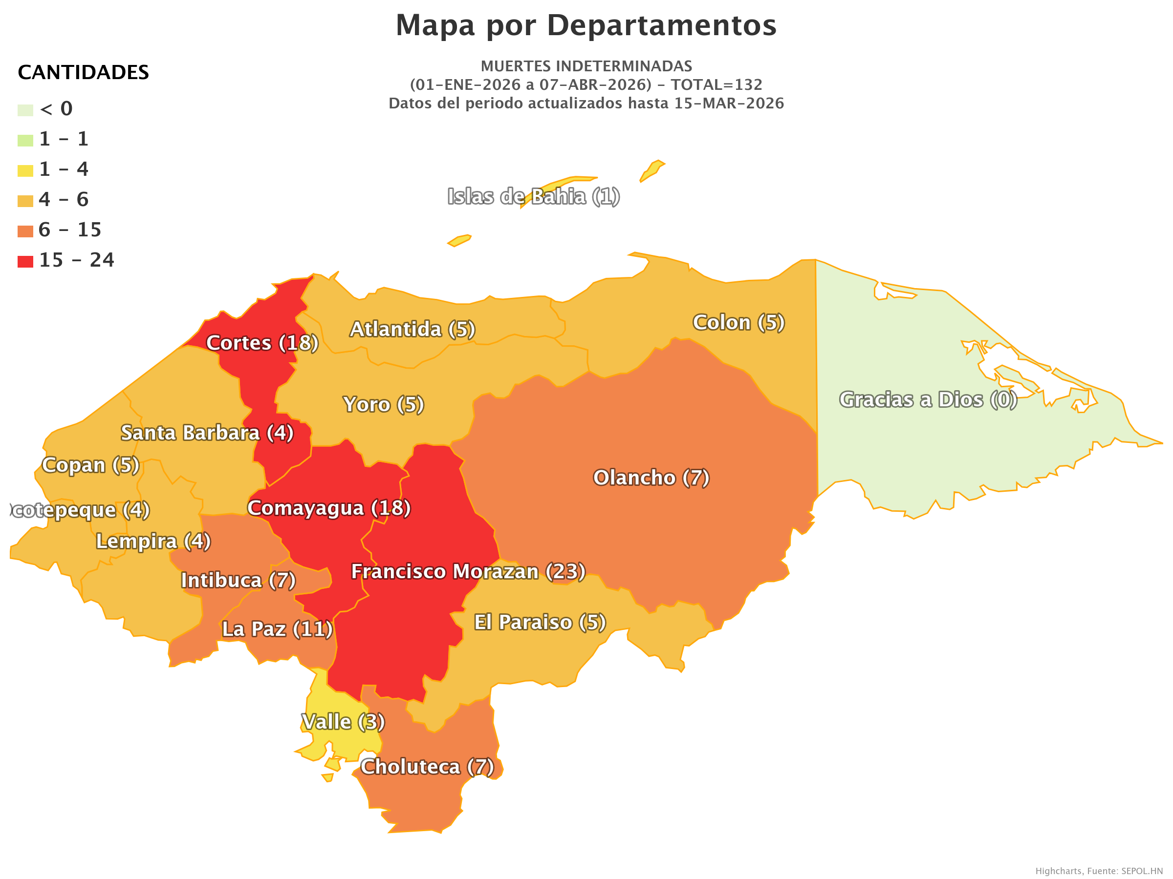 Mapa de muertes indeterminadas en Honduras