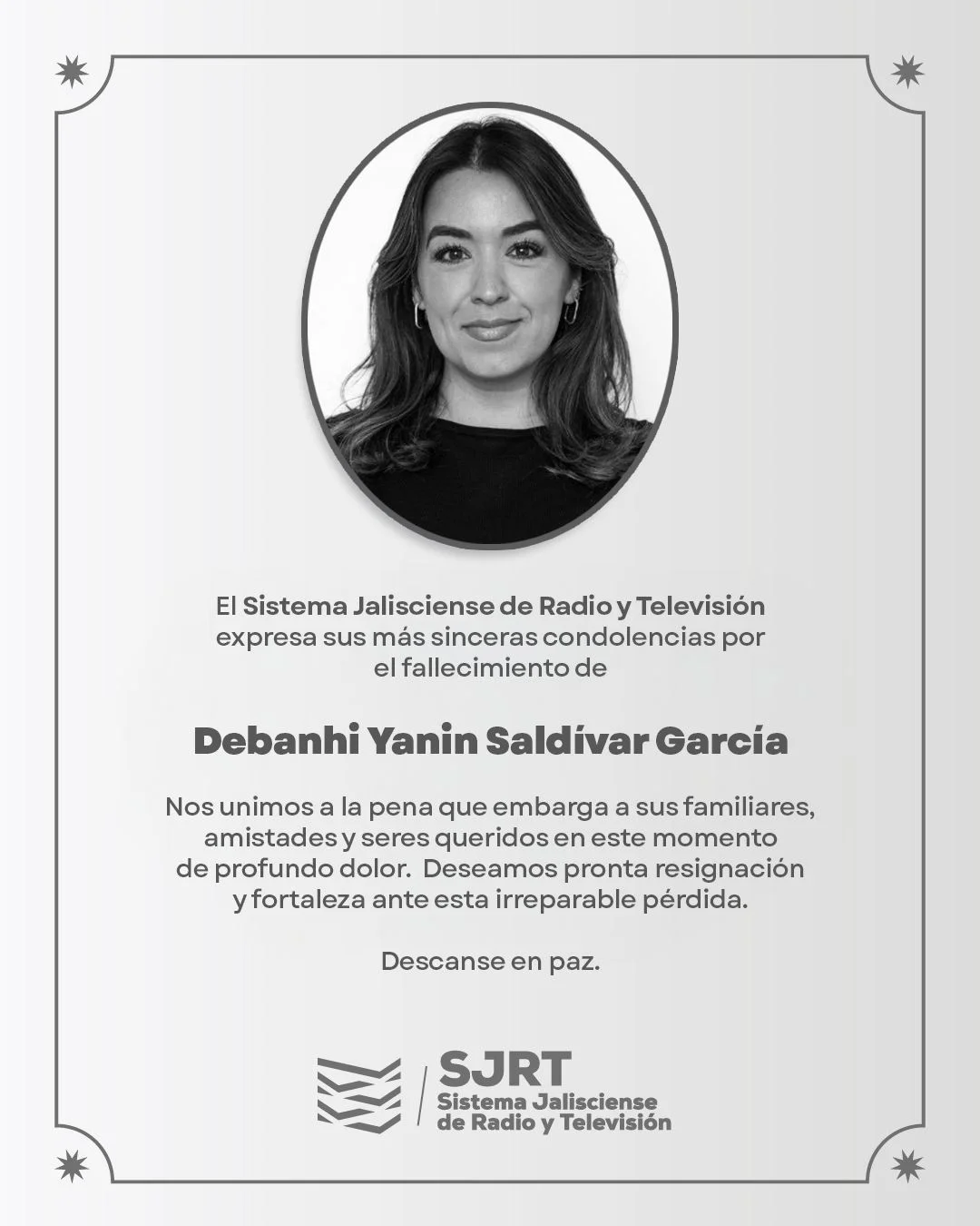 Nota de duelo de Debanhi Yanin Saldívar García por parte de Sistema Jalisciense de Radio y Televisión