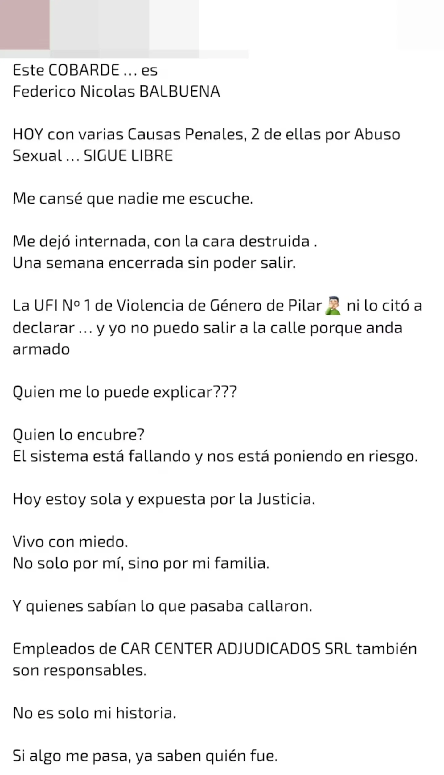 Posteo de la victima. 