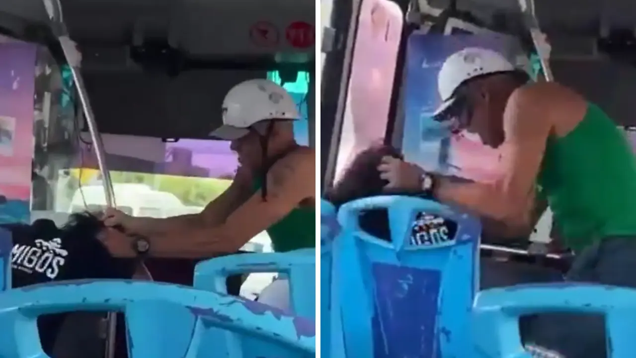 Imagen de Captan a hombre golpeando a mujer en bus; pasajeros sometieron al agresor