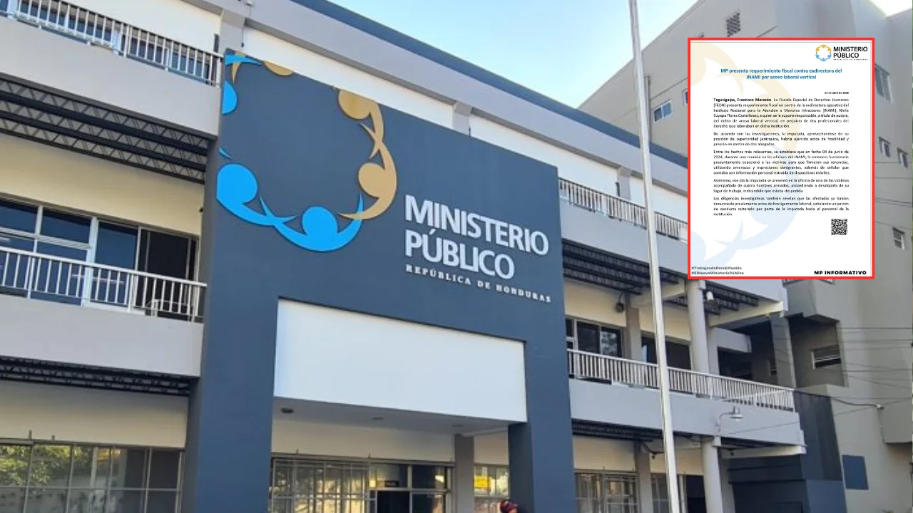 Imagen de MP presenta requerimiento fiscal por acoso laboral contra exdirectora del INAMI