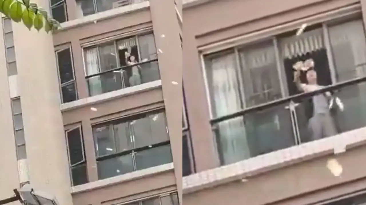 Imagen de VIDEO: Mujer lanza millones desde ventana tras sufrir crisis