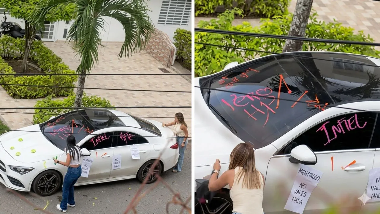 Imagen de 'Infiel': mujeres exponen a hombre pintando su carro y pegando chats íntimos
