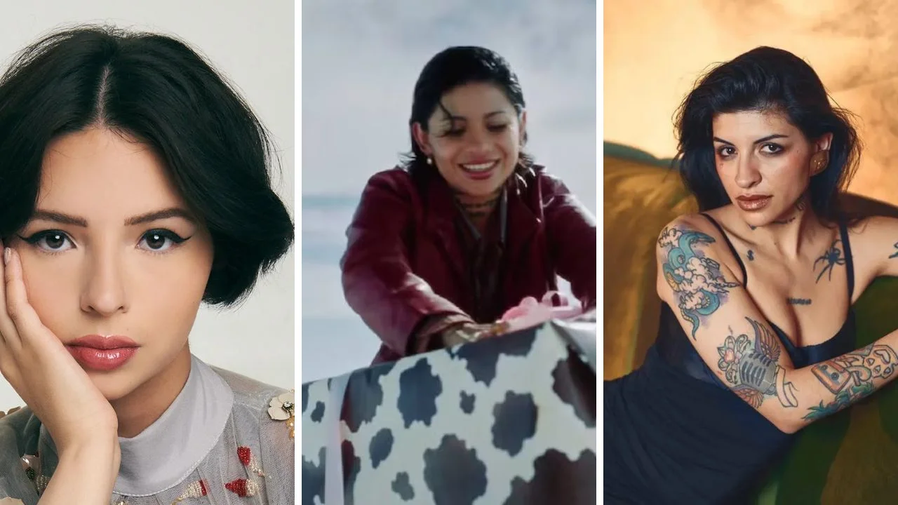 Collage de fotos de Ángela Aguilar, Dagna Mata y Cazzu