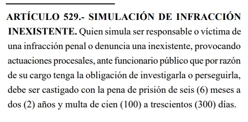 Código penal sobre la simulación de infracción inexistente