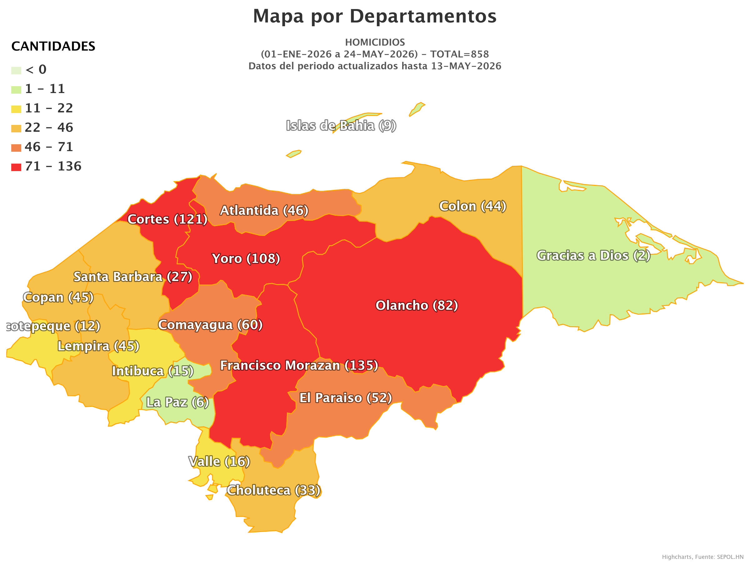 Mapa de homicidios en Honduras