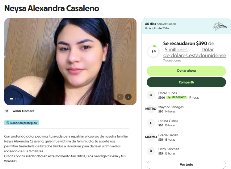 Campaña de GoFundMe para recaudar fondos para repatriar a la hondureña víctima de crimen en Ohio