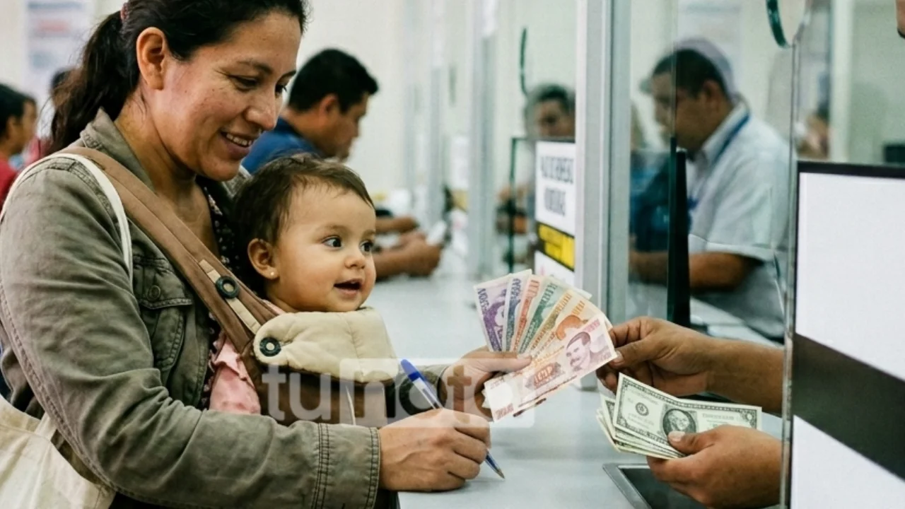 Foto ilustrativa madre con su hija retirando remesas
