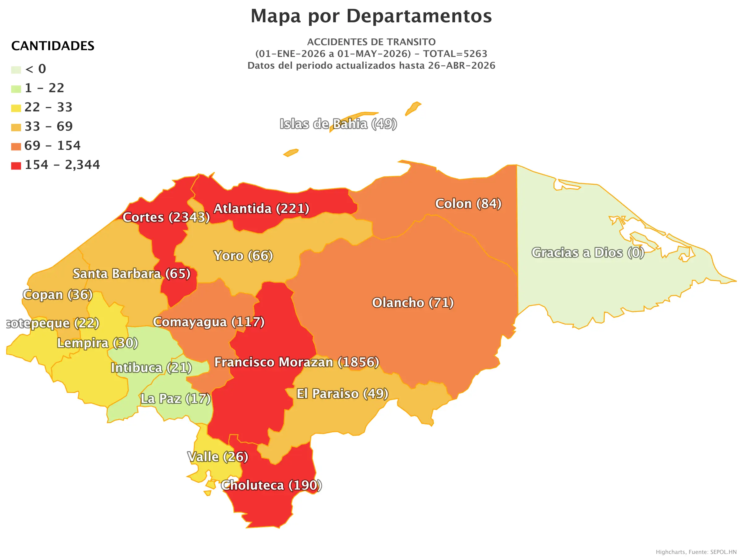 Mapa de accidentes de tránsito en Honduras