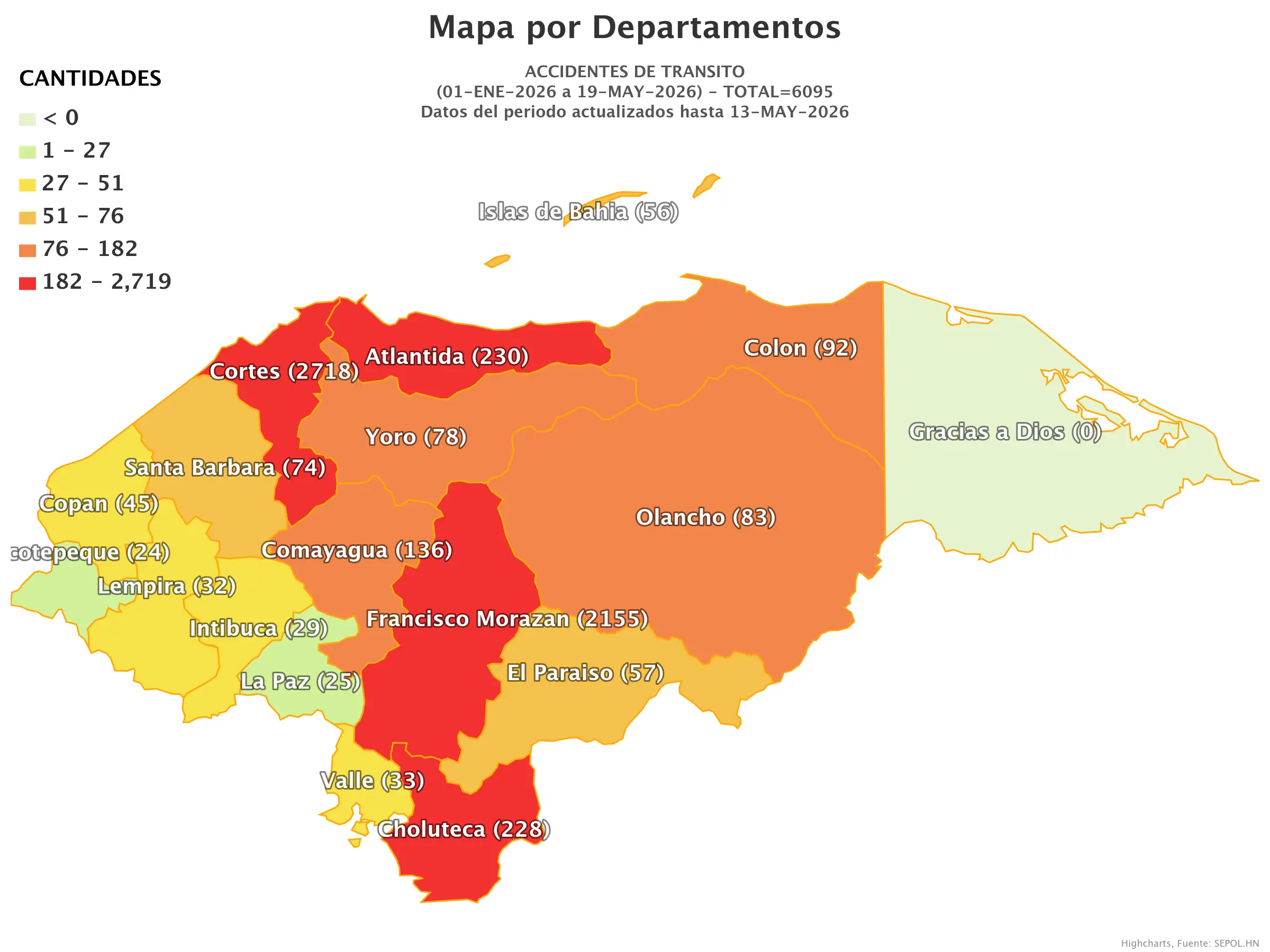 Mapa de accidentes de tránsito en Honduras 