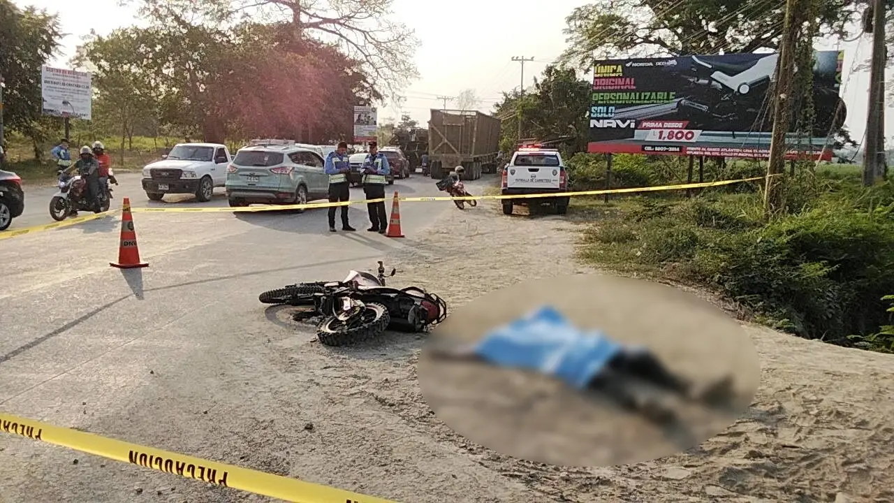 foto del accidente en Choloma donde murió un motociclista