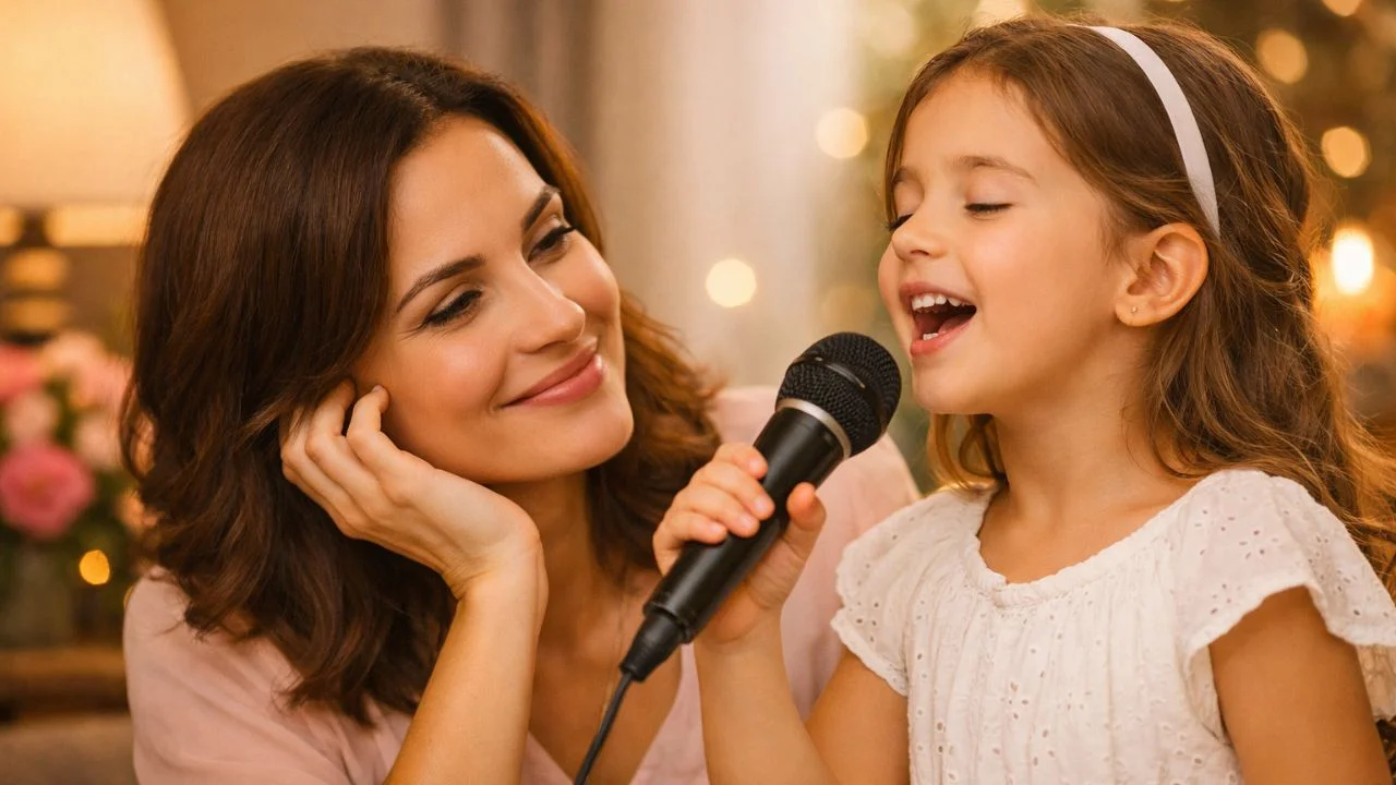 Madre viendo y escuchando cantar a su hija