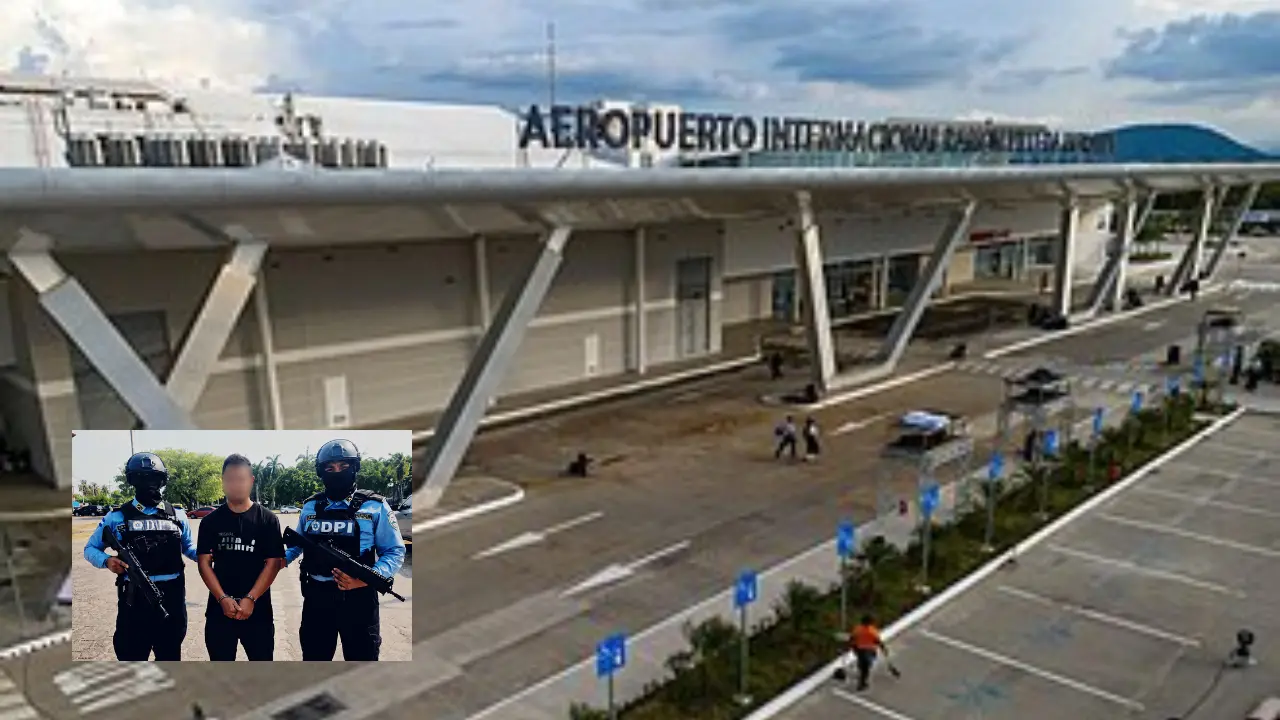 Un aeropuerto, en la otra foto salen 3 hombres