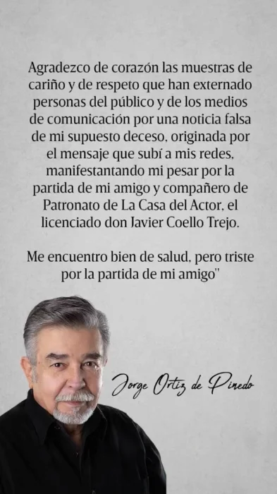 Foto del comunicado de Jorge Ortiz de Pinedo aclarando falsos rumopres que circulan en redes sociales