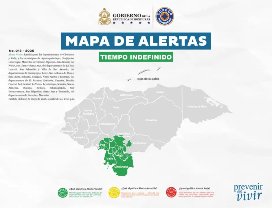 Copeco alerta verde