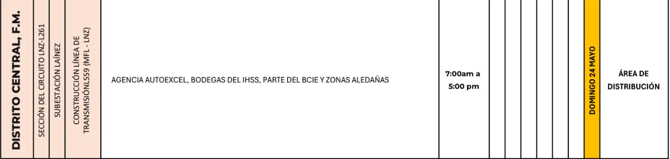 Foto de las Zonas de el Distrito Central estarán sin energía este domingo 24 de mayo, según la ENEE