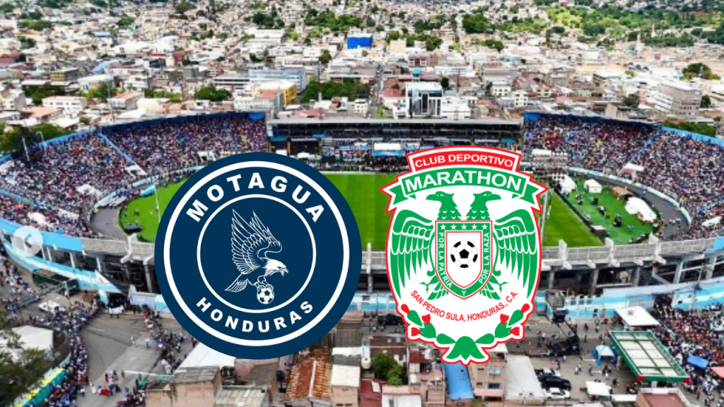 Estadio Nacional Chelato Oclés de Tegucigalpa, encima está el logo del Motagua y El Marathón