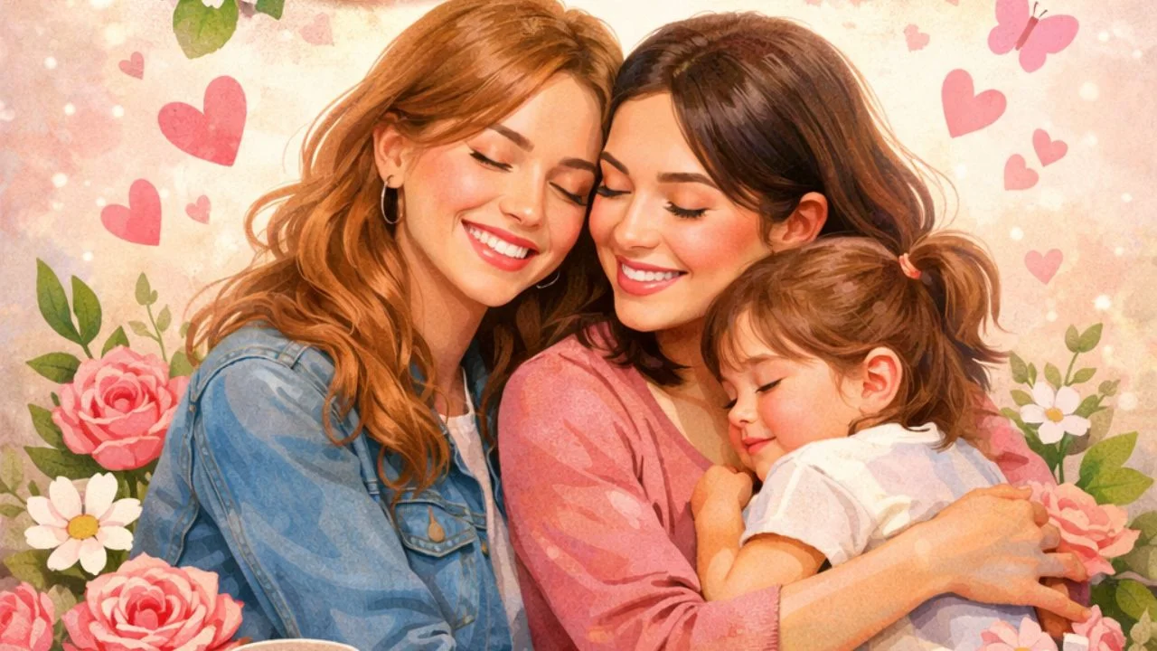 Dos mujeres y una niña, en referencia a dos madres amigas y una hija.
