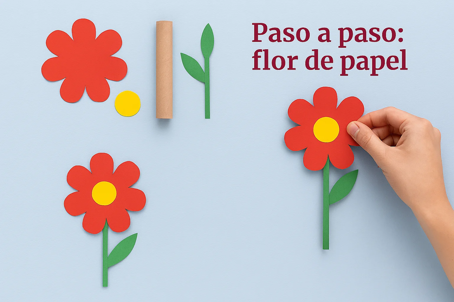 Paso a paso para crear una flor de papel construcción.