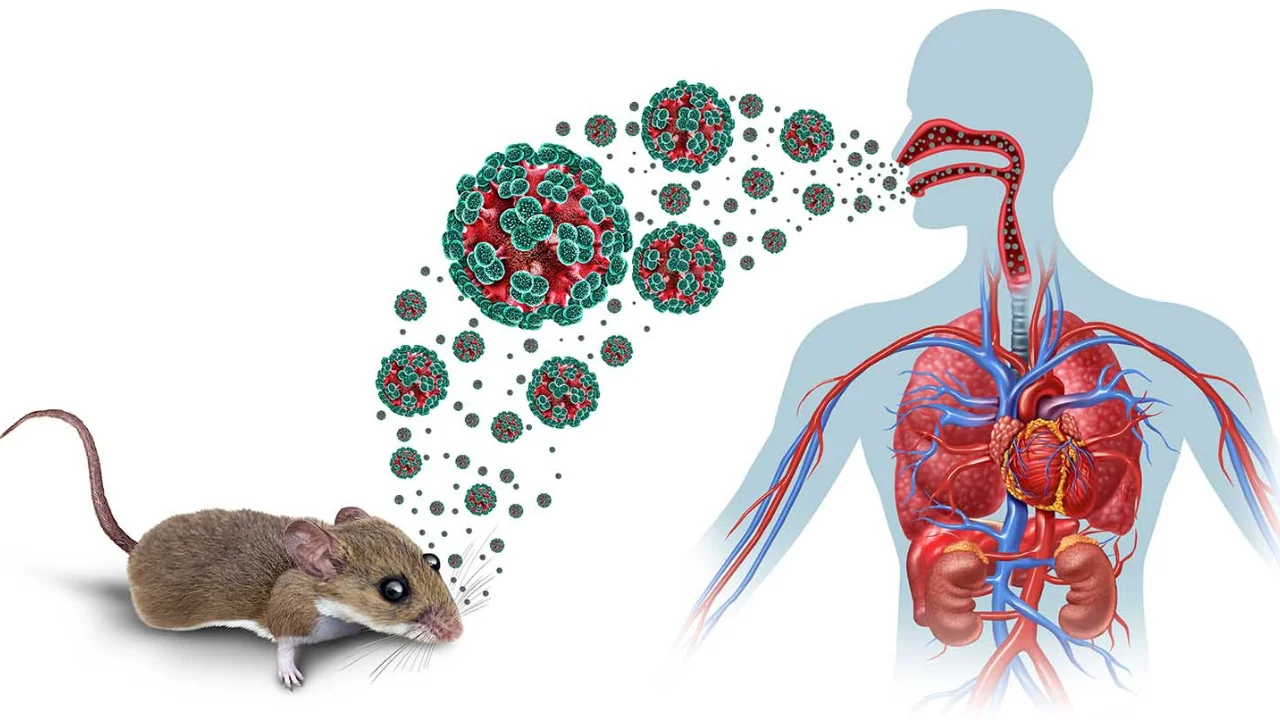 Ilustración de los síntomas del hantavirus y su transmisión.