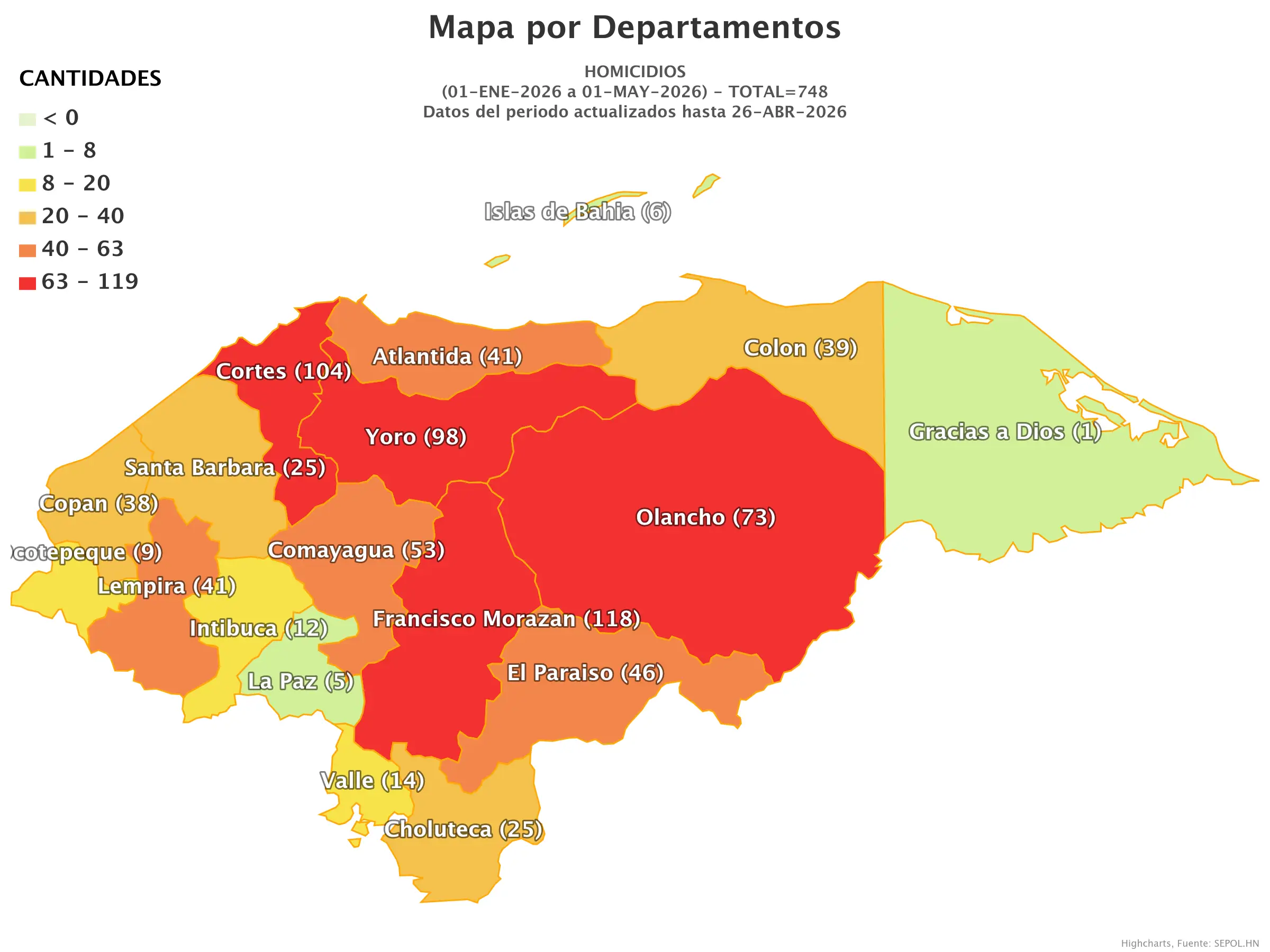 Mapa de homicidios en Honduras 