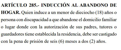 Código Penal sobre el delito de inducción al abandono de hogar