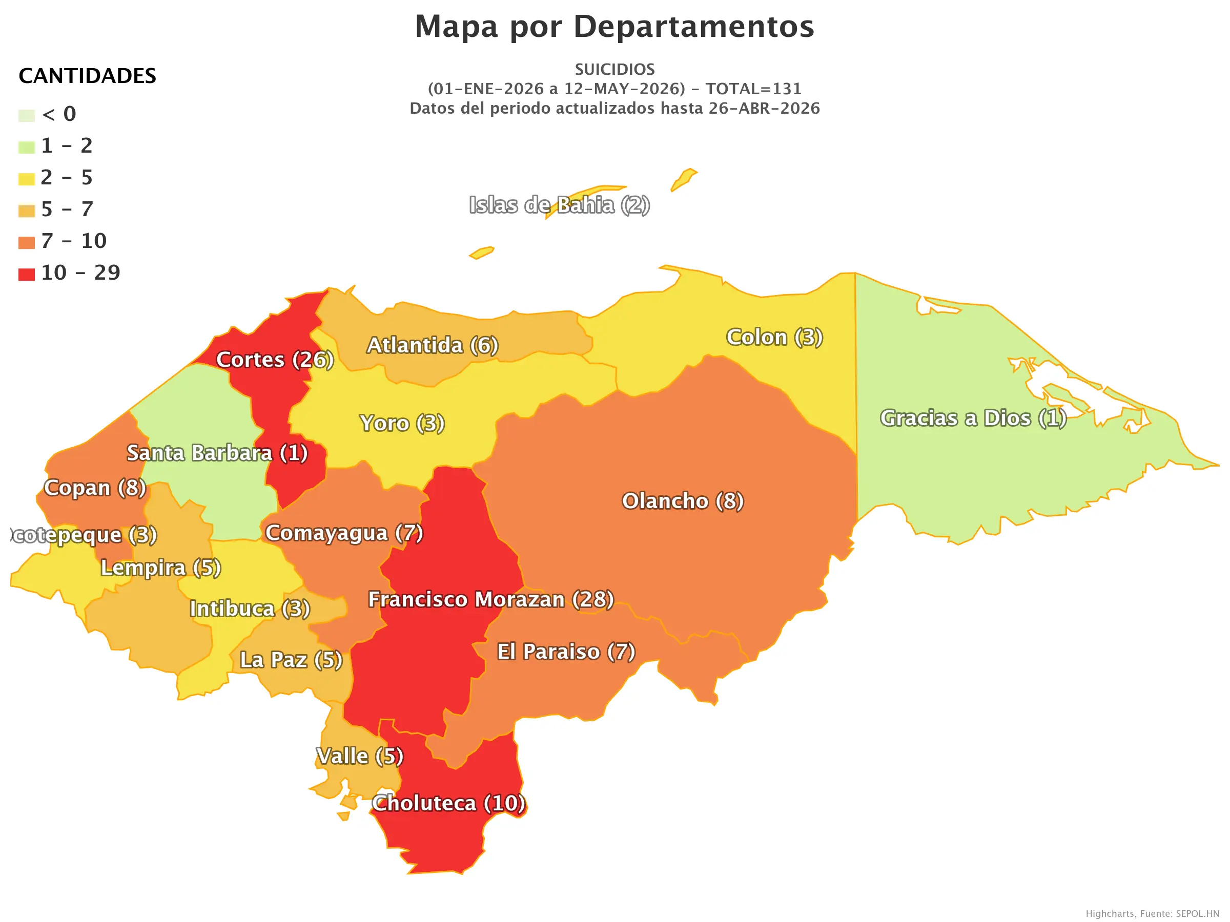 Mapa de suicidios en Honduras