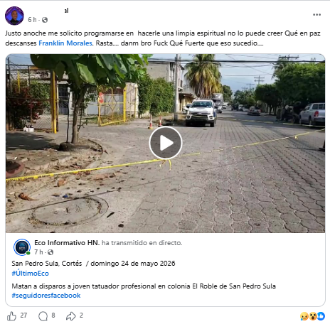 Mensaje del amigo del tatuador asesinado en San Pedro Sula