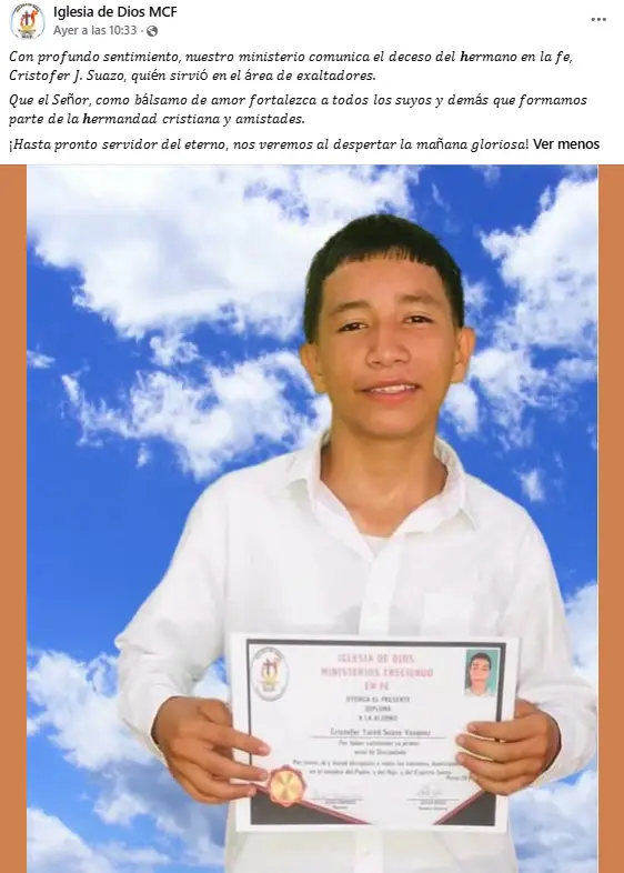 Cristofer Jared Suazo Vázquez, de 18 años, víctima de masacre en La Lima